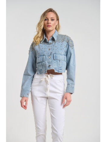 μπουφάν τζιν crop με στρας σε προσφορά