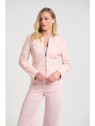 μπουφάν δερματίνη biker με λεπτομέρειες τούλι