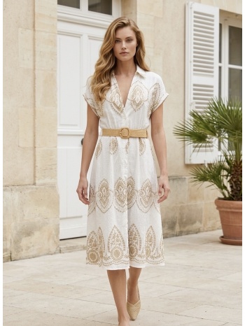 φόρεμα σεμιζιέ με ζώνη και κεντήματα σε προσφορά