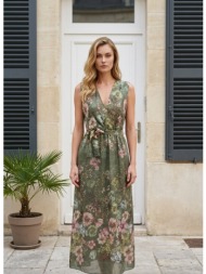 φόρεμα floral αμάνικο maxi με ζώνη