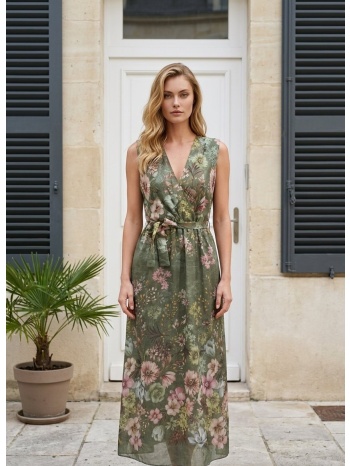 φόρεμα floral αμάνικο maxi με ζώνη σε προσφορά
