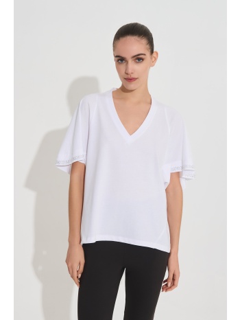 μπλούζα dejavu v-neck με στρας στο μανίκι