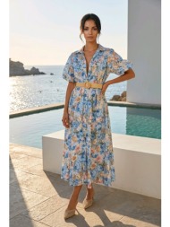 φόρεμα maxi σεμιζιέ floral με ζώνη