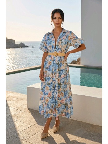 φόρεμα maxi σεμιζιέ floral με ζώνη σε προσφορά