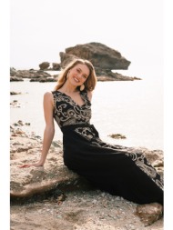 φόρεμα open maxi boho με print & ζώνη