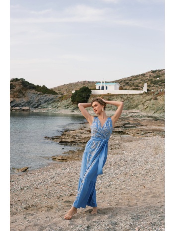 φόρεμα open maxi boho με print & ζώνη