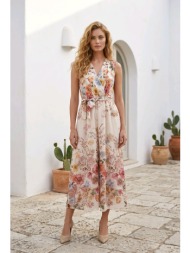 φόρεμα floral αμάνικο maxi με ζώνη