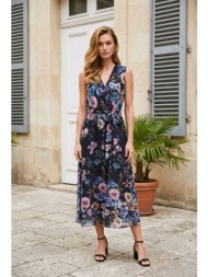 φόρεμα floral αμάνικο maxi με ζώνη
