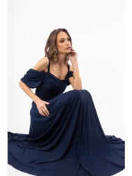 φόρεμα open maxi με glitter & off shoulder μανίκια