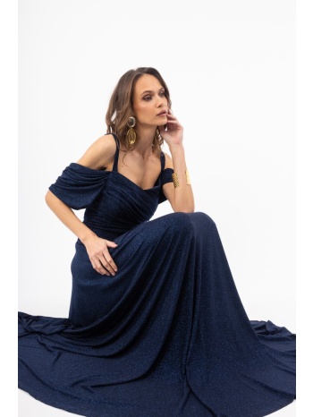 φόρεμα open maxi με glitter & off shoulder μανίκια