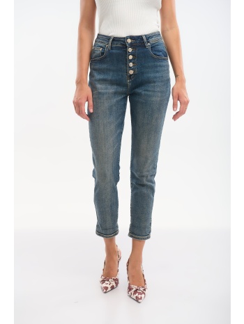 τζιν ψηλόμεσο mom fit με κουμπιά στρας σε προσφορά