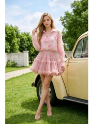 φούστα mini tulle με βολάν & εσωτερικό σορτς