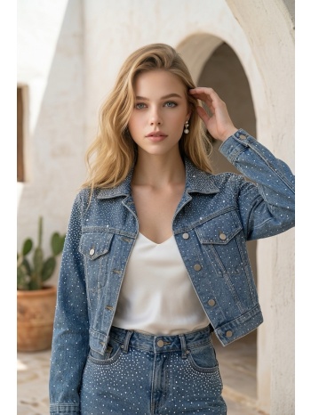 μπουφάν cropped denim με στρας σε προσφορά