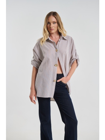 πουκάμισο ριγέ oversized με χρυσά διακοσμητικά σε προσφορά