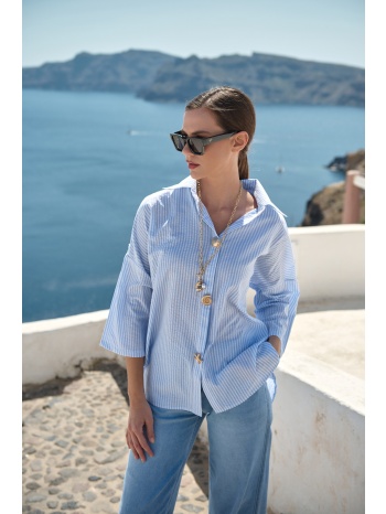 πουκάμισο ριγέ oversized με χρυσά διακοσμητικά σε προσφορά