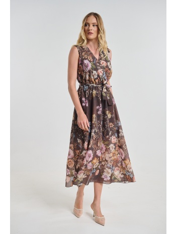 φόρεμα floral αμάνικο maxi με ζώνη σε προσφορά