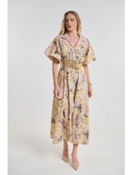 φόρεμα maxi σεμιζιέ floral με ζώνη