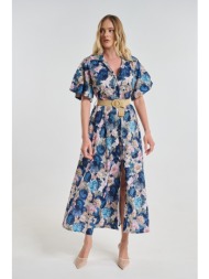 φόρεμα maxi σεμιζιέ floral με ζώνη