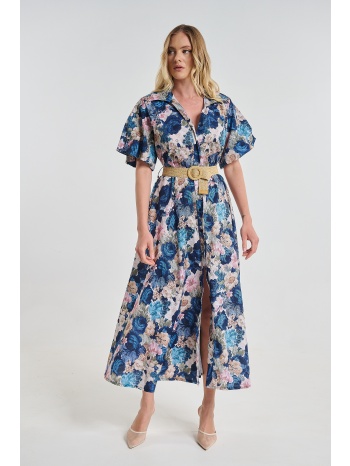 φόρεμα maxi σεμιζιέ floral με ζώνη σε προσφορά