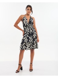 φόρεμα ble κοντό εμπριμέ δετό με tropical print