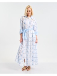 φόρεμα ble maxi με seashell print και ζώνη