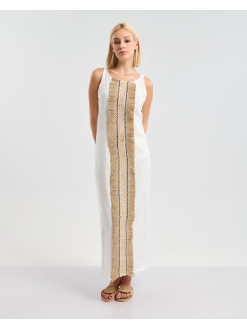 φόρεμα ble maxi με ψάθινη boho λεπτομέρεια σε προσφορά