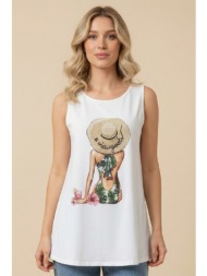 μπλούζα dejavu αμάνικη με summer print κοπέλα
