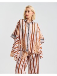 πουκάμισο ble oversized με καφέ ρίγες & κοχύλια