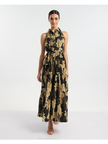 φόρεμα ble maxi με tropical print, ζώνη & γιακά σε προσφορά