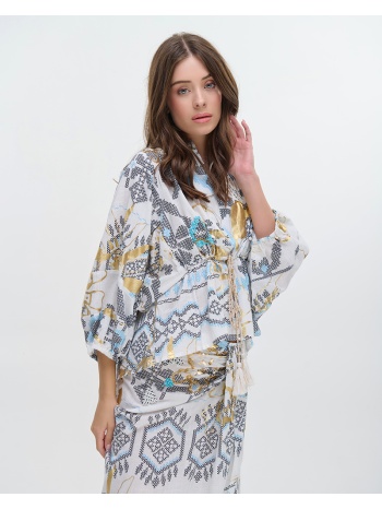 ble γυναικείο κοντό kimono με ethnic print σε προσφορά