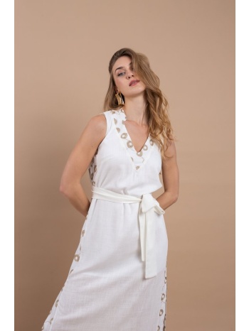 φόρεμα open maxi με κέντημα & ζώνη