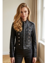 jacket military δερματίνη με μεταλλικά κουμπιά