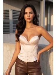 κορσές σατέν strapless με δέσιμο πλάτης