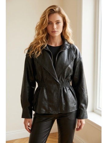 jacket δερματίνη με λάστιχο στη μέση & τσέπες