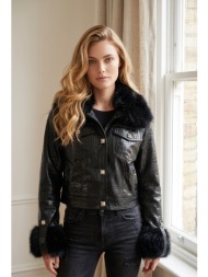 jacket κοντό δερματίνη με αποσπώμενη γούνα