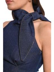 wecoss cropped denim top indigo με scarf δέσιμο