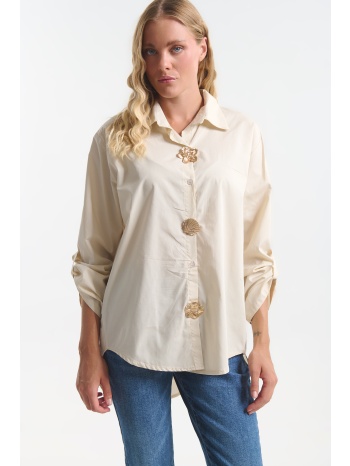 πουκάμισο βαμβακερό oversized με καρφίτσες