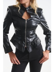 jacket δερματίνης με βάτες & φερμουάρ