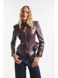 jacket δερματίνης με βάτες & φερμουάρ