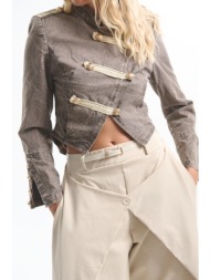 jacket κοντό denim military με χρυσές λεπτομέρειες