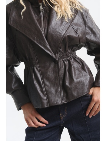 jacket δερματίνη με λάστιχο στη μέση & τσέπες