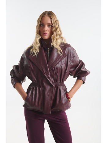 jacket δερματίνη με λάστιχο στη μέση & τσέπες
