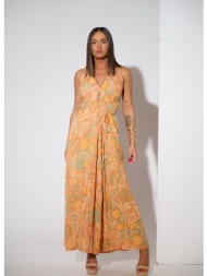 φόρεμα maxi δετό με λαχούρια & λουλούδια ble