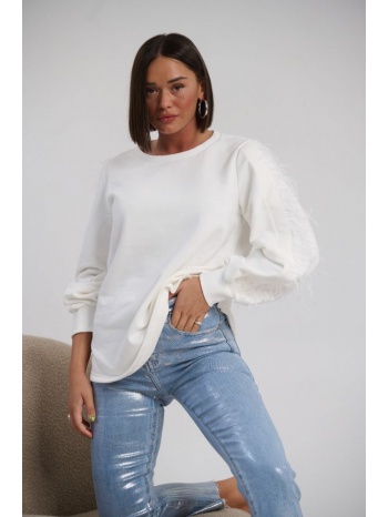 μπλούζα φούτερ με πούπουλα στο μανίκι