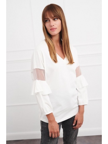 μπλούζα βαμβακερή με διαφάνεια & στρας cinderella