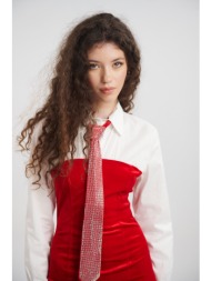φόρεμα πουκάμισο βελούδο με στρασένια γραβάτα