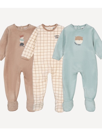 σετ 3 βρεφικά φορμάκια – βελούδινα με σχέδιο καρό ζωάκι