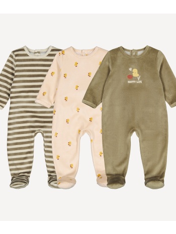 σετ 3 βρεφικά φορμάκια – βελούδινα με σχέδιο ριγέ ζωάκι