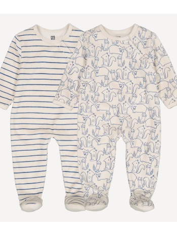 σετ 2 βρεφικά πιτζαμάκια από βελούδο με ρίγες και ζωάκια