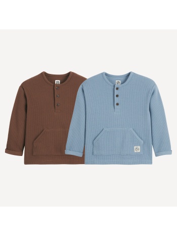 σετ 2 μακρυμάνικες μπλούζες με κυψελωτή ύφανση